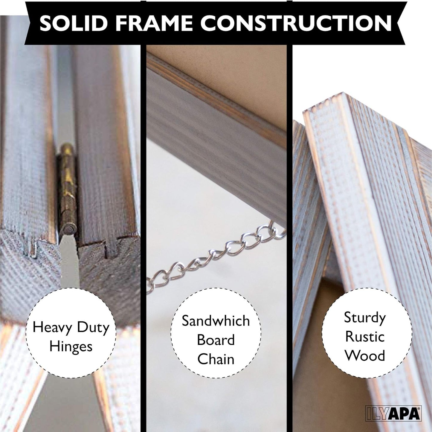 Ilyapa Wooden A-Frame Sign with Eraser & Chalk - 21 x 30 Inches Magnetic Sidewalk Chalkboard – Grey Menu Display for Restaurant, Business or Wedding