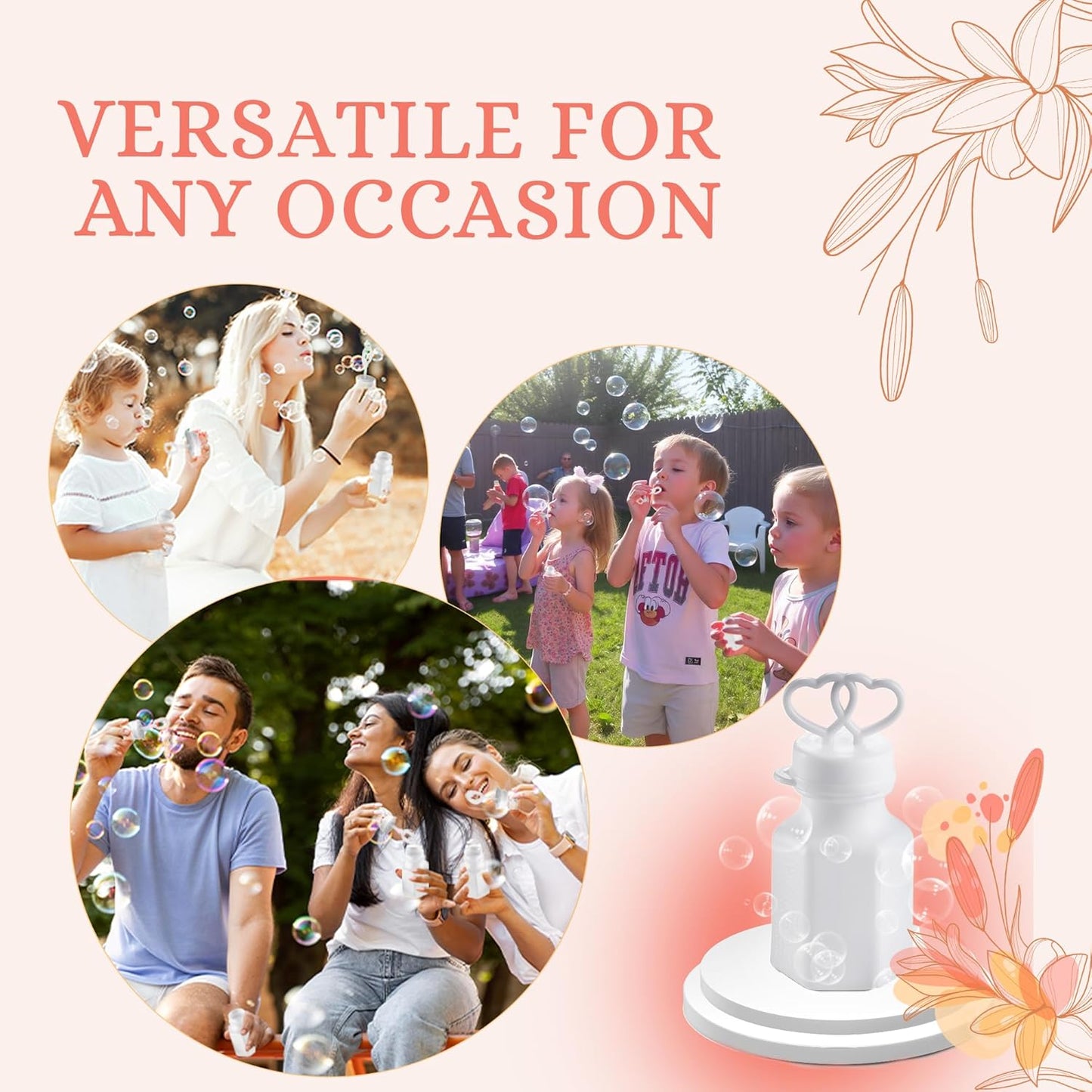 Wedding Bubbles Bulk - (48 Count) Mini White Double Heart Top Wands, Great for Bridal Party Favors, Engagement, Anniversary Celebrations, Valentine Bubbles and Wedding Favors