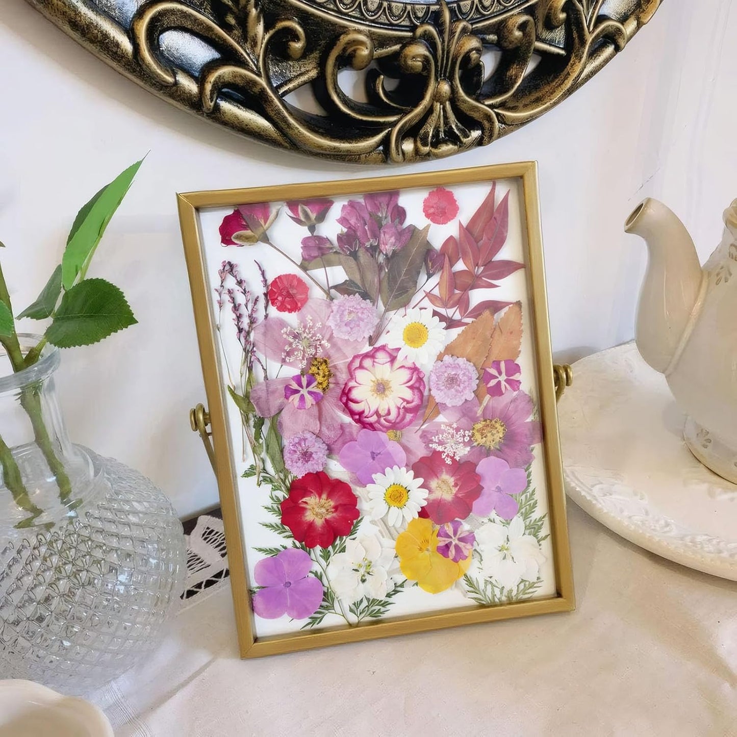 18Types 48PCS Real Dried Purple Pressed Flowers Leaf Plant Herbarium for Crafts Resin Jewelry Making, Floral Cake Decorations-Violet