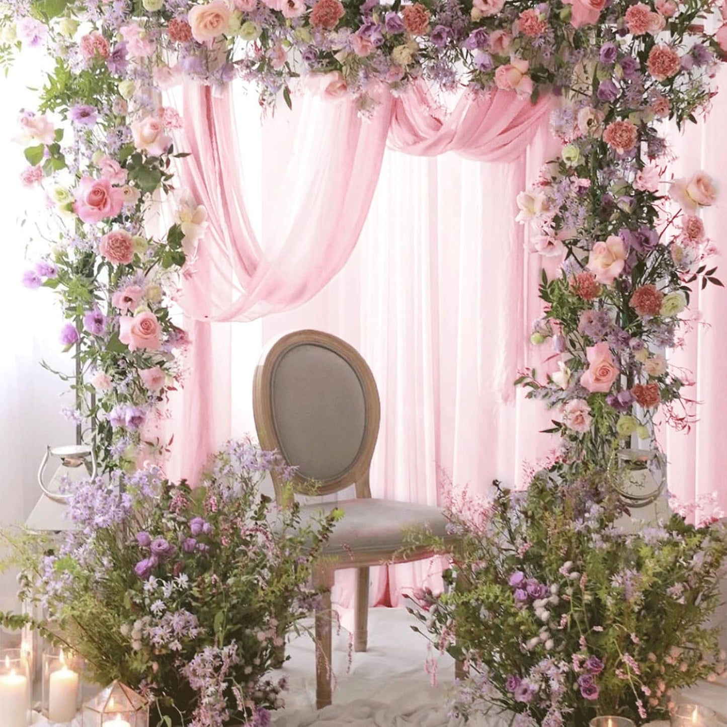 Wedding Arch Draping Fabric 29" x 18 FT Light Pink Sheer Chiffon Outdoor Curtain Drapes for Wedding Birthday Party Ceremony Decor(2 Panels, Light Pink)