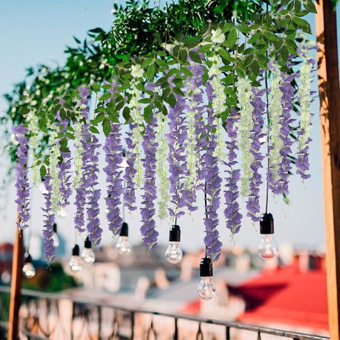 48 Pcs of Wisteria Hanging Flowers, 3.75 Feet Fake Wisteria Flower Strings, Artificial Wisteria Flowers Hanging Garland for Backdrop, Wedding, Ceremony,Garden and Home Wall Decoration (Light Purple)