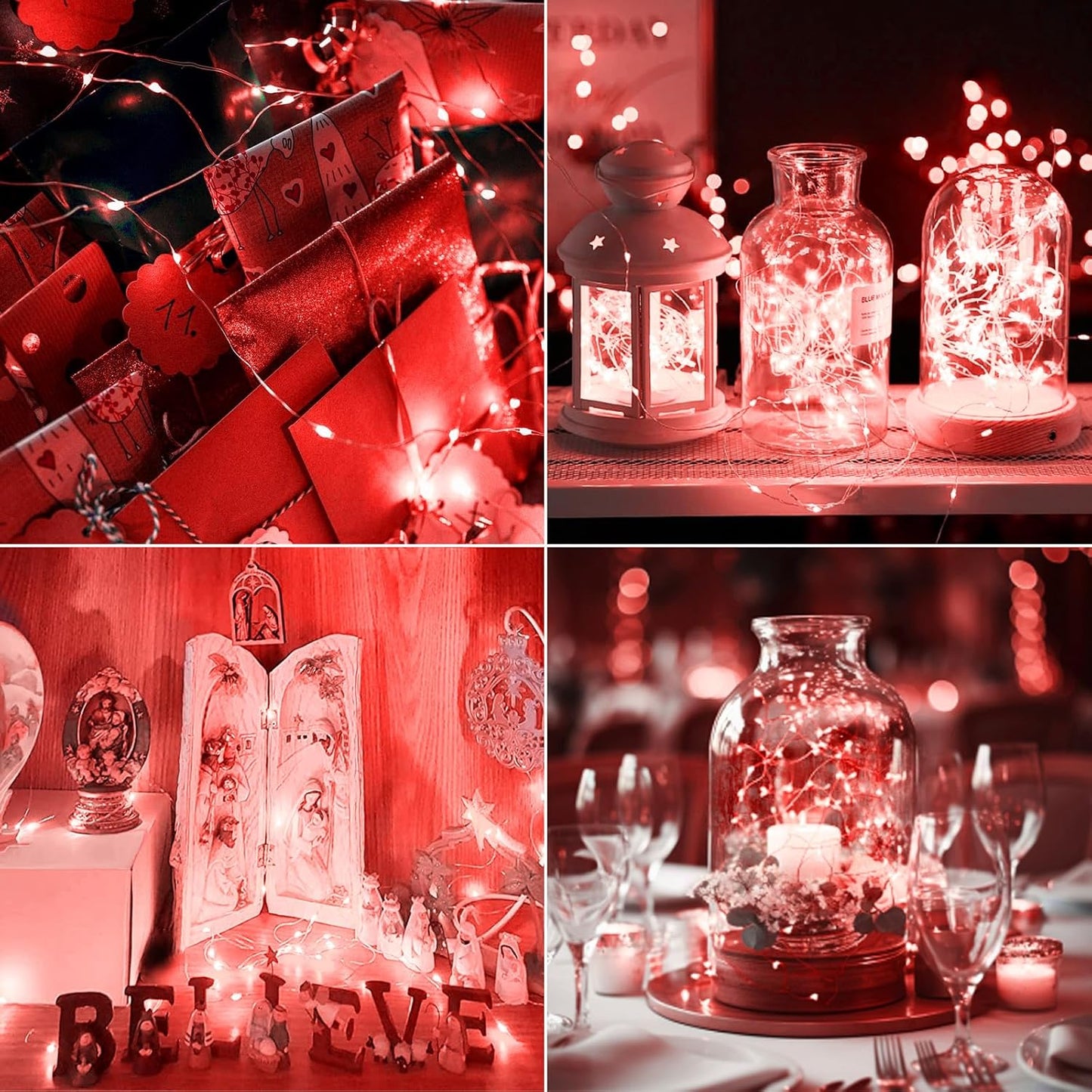 kolpop 6 Pack LED Fairy Lights Battery Operated, Mini Twinkle String Lights Battery Powered Waterproof for Christmas Mason Jars Party,Red