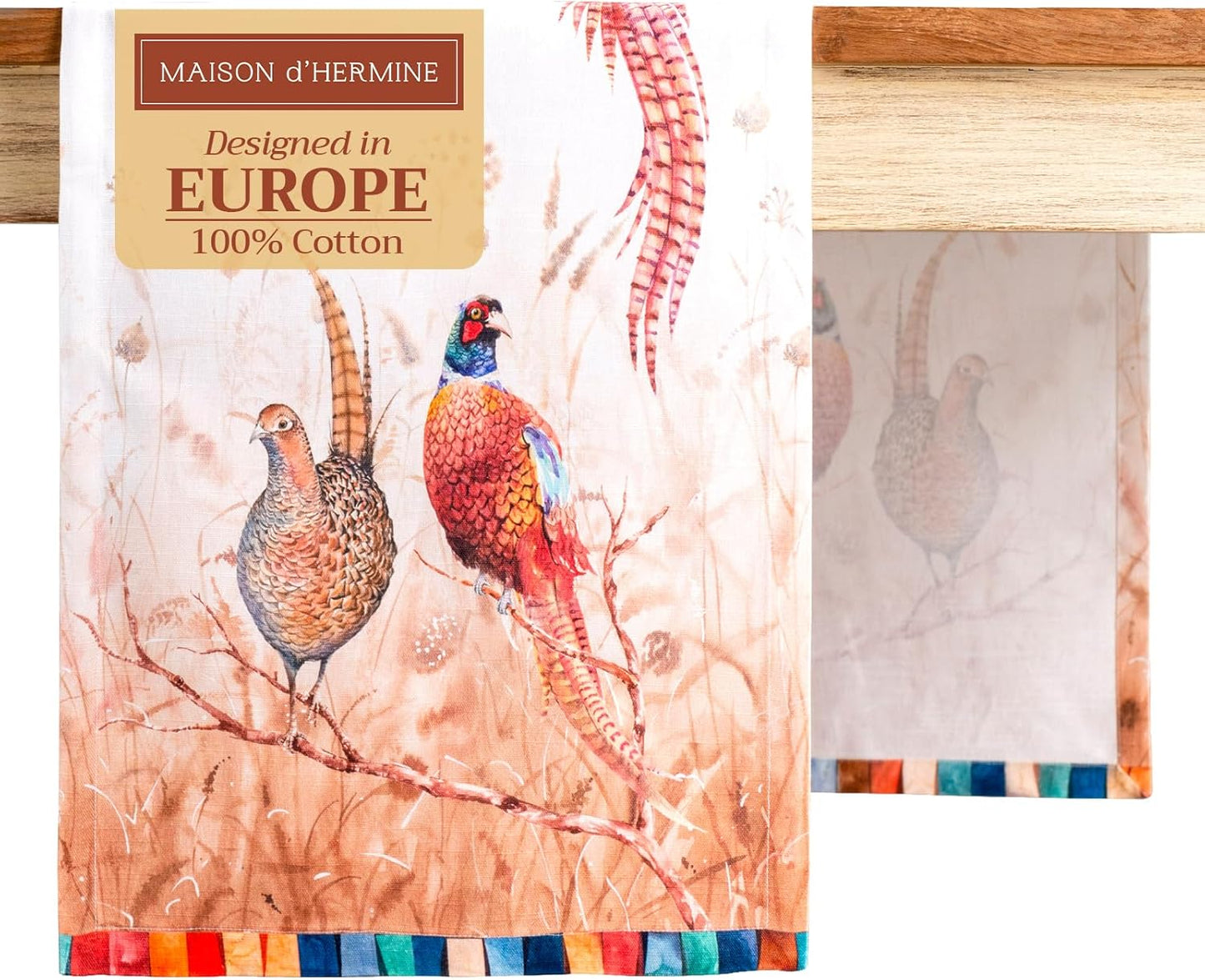 Maison d' Hermine Table Runner 100% Cotton Single Layer Table Runners 108 inches Long for Thanksgiving Christmas Decorations Home Kitchen Dining Party Wedding (Faisan D'Automne, 14.5" x 108")