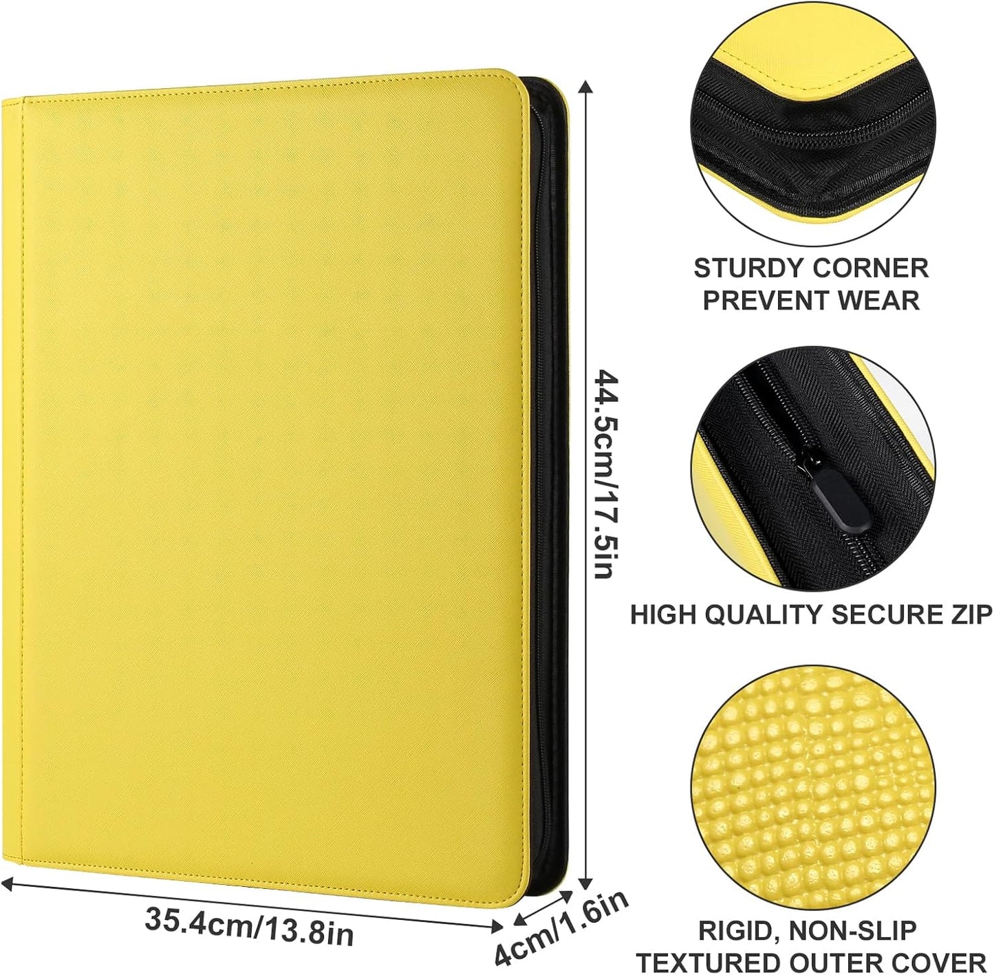 GEAoffice Premium 1000 Trading Card Binder, Large Side Loading 16 Pocket Card Collection Binder Album Folder for MTG, TCG & Sports, Yellow