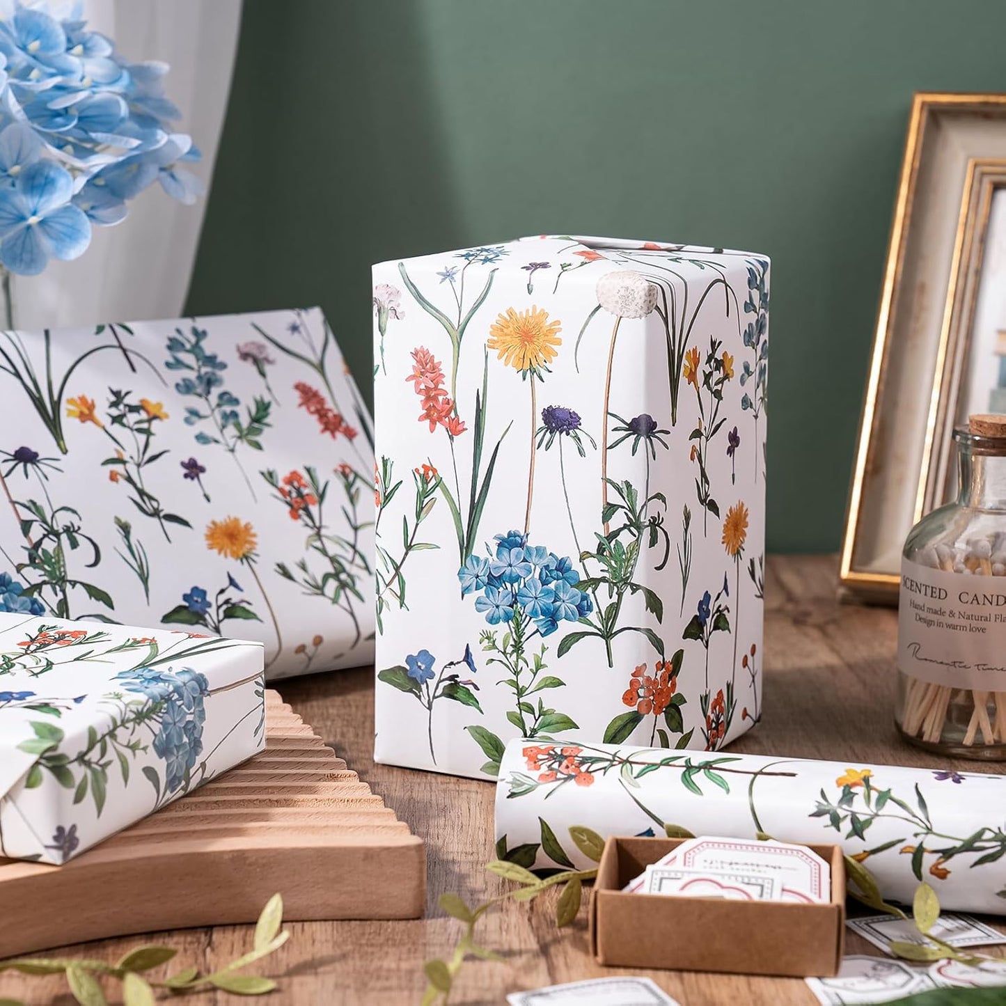 WRAPAHOLIC Floral Wrapping Paper Roll - Mini Roll - 17 Inch x 33 Feet - Wildflower Wrapping Paper Perfect for Girls Women Birthday, Wedding, Bridal Shower