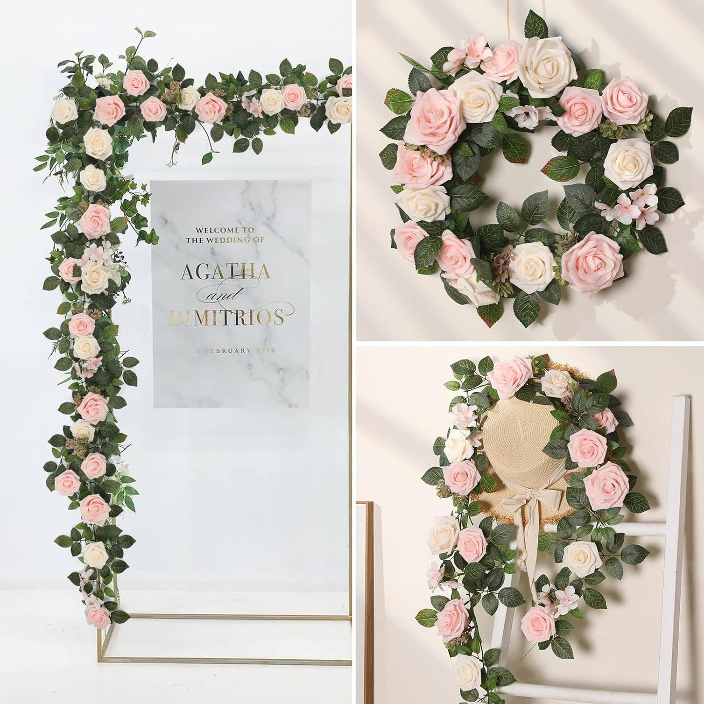 5FT Artificial Rose Flower Burgundy Fake Floral Garland for Wedding Ceremony Backdrop Arch Flowers Table Centerpieces Decorations