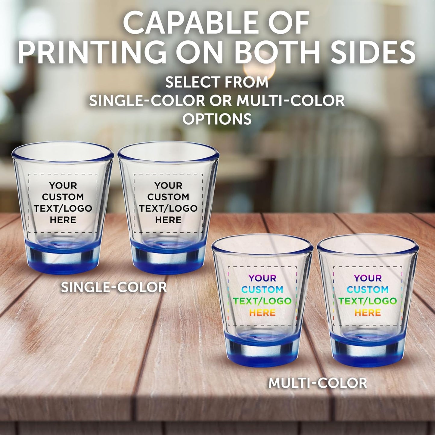 Custom Shot Glasses 1.75 oz. Set of 10, Personalized Bulk Pack - Great for Wedding Favors, Bachelorette Party Decorations, Party Fovors, Color Bottom - Blue