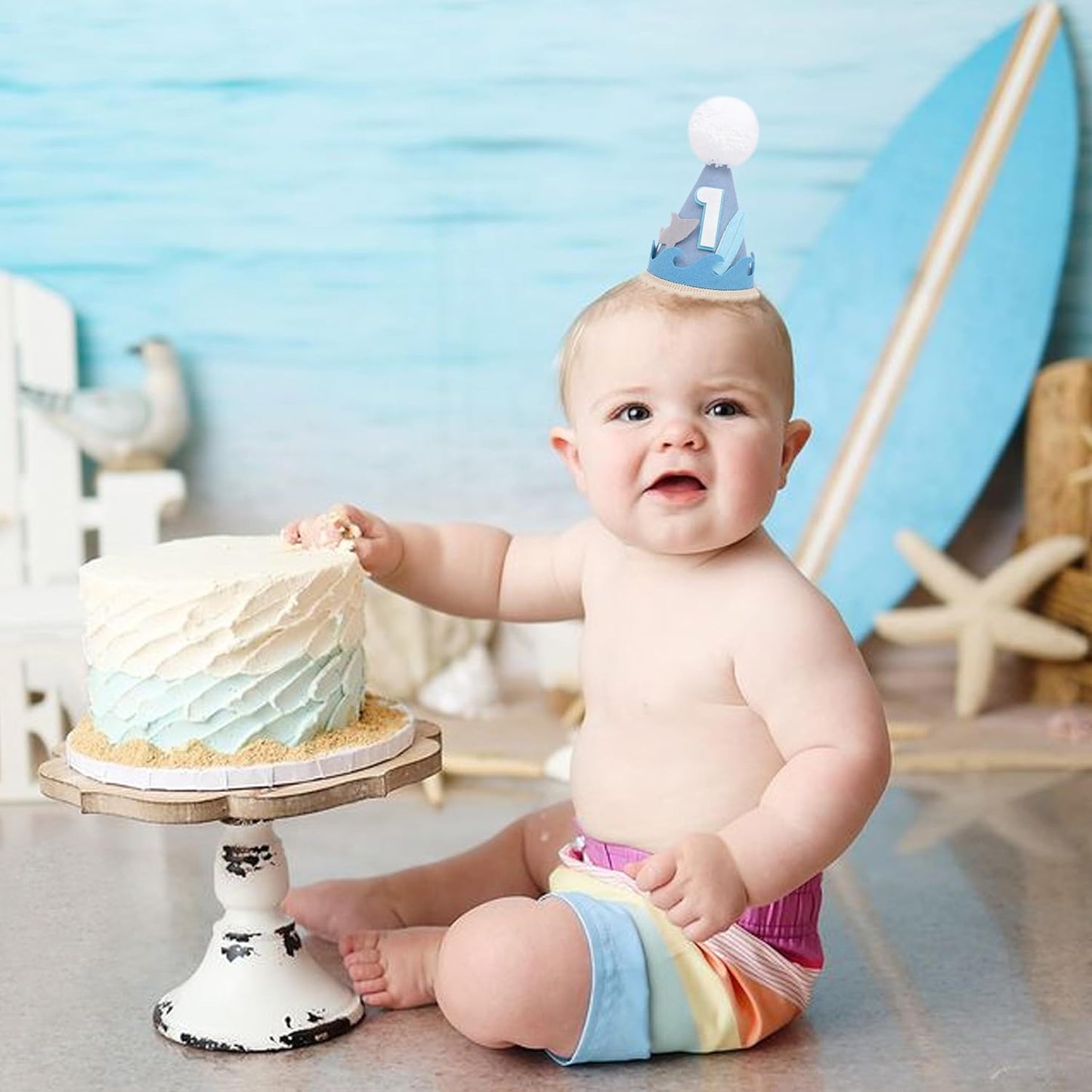 The Big One Birthday Hat - Shark 1st Birthday Party Decorations, Summer Surf Party Hat, Sea Wave Birthday Headwear