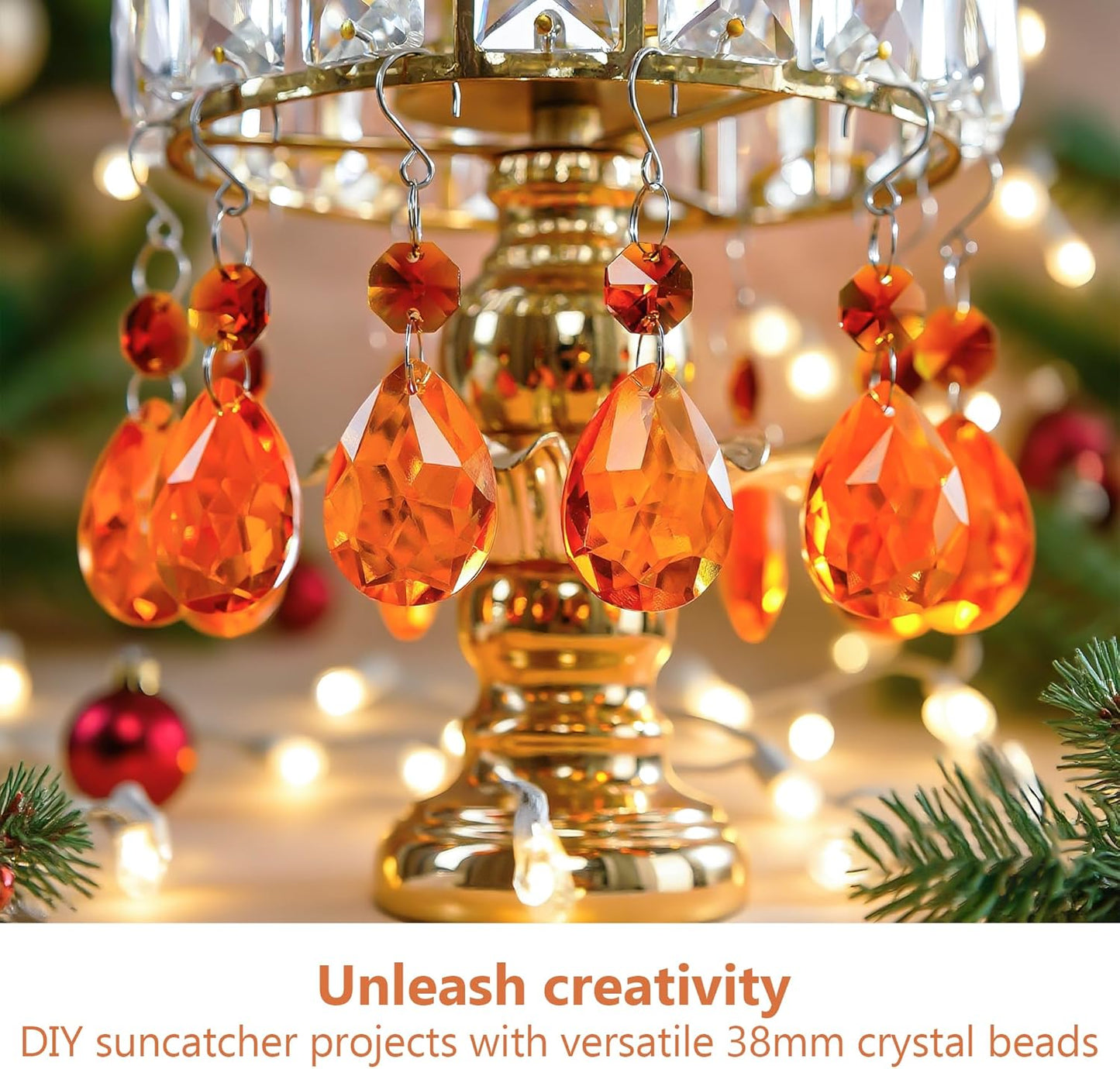 H&D HYALINE & DORA 3Inch Crystal Suncatcher Bauhinia Prisms Pendants 10Pcs Chandelier Crystals Replacement Hanging Sun Catcher Beads for DIY Arts Crafts Decor (Amber)