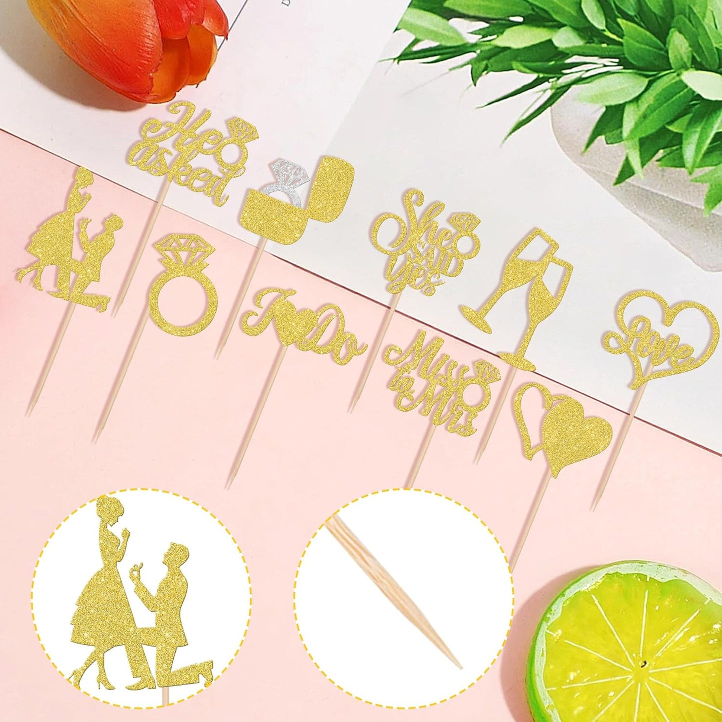 30 PCS He Asked She Said Yes Cupcake Toppers Glitter Engagement Cupcake Toppers Miss to Mrs I Do Love Heart Ring Miss to Mrs Cupcake Picks for Wedding Engagement Party Cake Decorations Supplies Gold