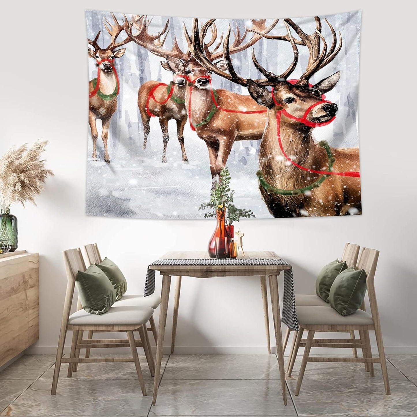 QGHOT Winter Tapestry Wall Hanging Winter Forest Backdrop Christmas Snowy Deer Wall Decor Snow Elk Tapestries for Bedroom Living Room Dorm Party Decoration, Extra Large