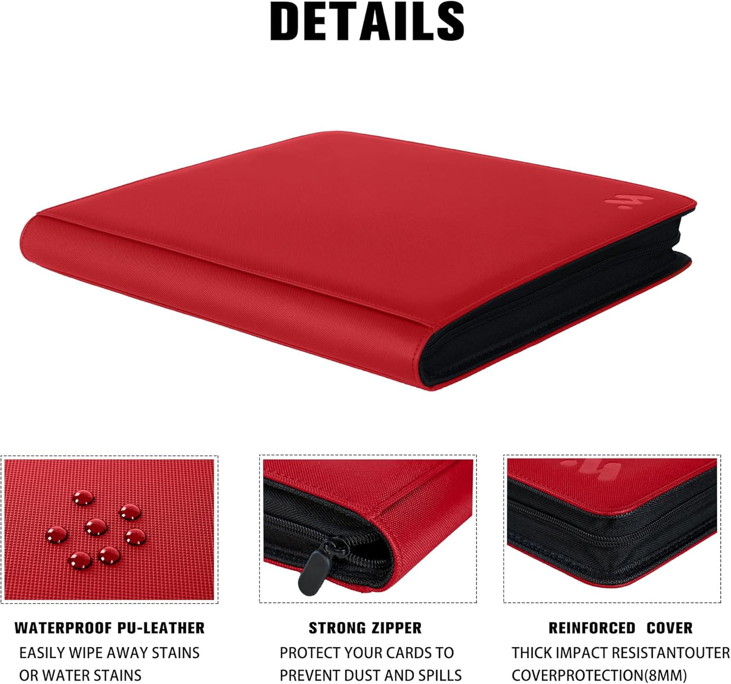 Premium 1000+ Pockets Card Binder,16 Pockets Trading Card Binder Ringless Side Loading Trading Card Album Folder for TCG -Red