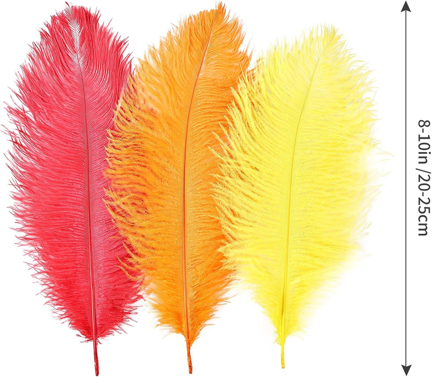 THARAHT Red Orange Yellow Ostrich Feathers 12pcs Natural Bulk 8-10Inch 20cm-25cm for Crafts Wedding Party Centerpieces Halloween and Home Decoration Feathers