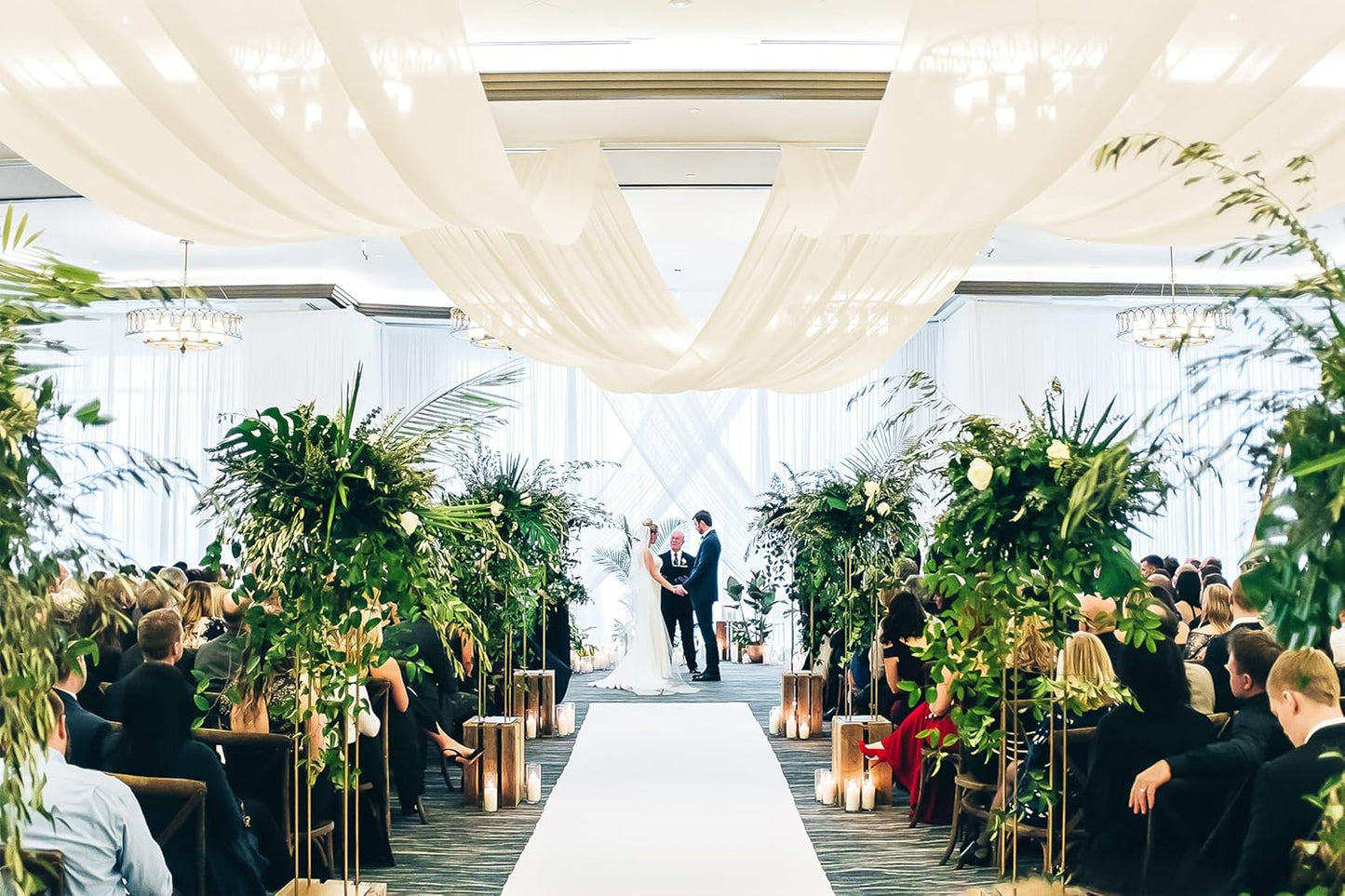 6 Panels Ivory Wedding Curtains - 5ftx30ft, Romantic Cheesecloth Sheer Drapes for Arch, Draping Fabric, Party & Ceremony Staging