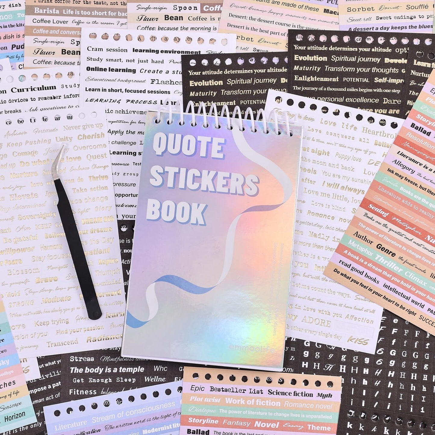 3000+ Pcs Word Stickers for Journaling, 50 Sheets Gold Foil Art Scrapbook Quote Stickers for Junk Journal, Scrapbooking Supplies Small Talk DIY Decorative Gift for Women Teen Girls