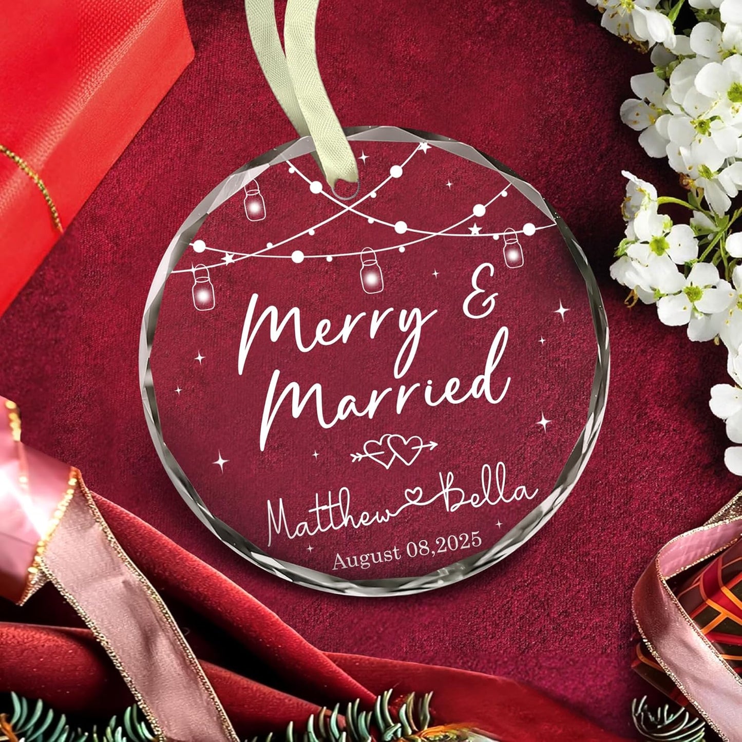 Personalized Wedding Christmas Ornament for Couples 2025 - The Year We Became Mr & Mrs - Merry & Married Christmas Ornaments - Wedding Gifts For Newlywed Couple, Bride And Groom