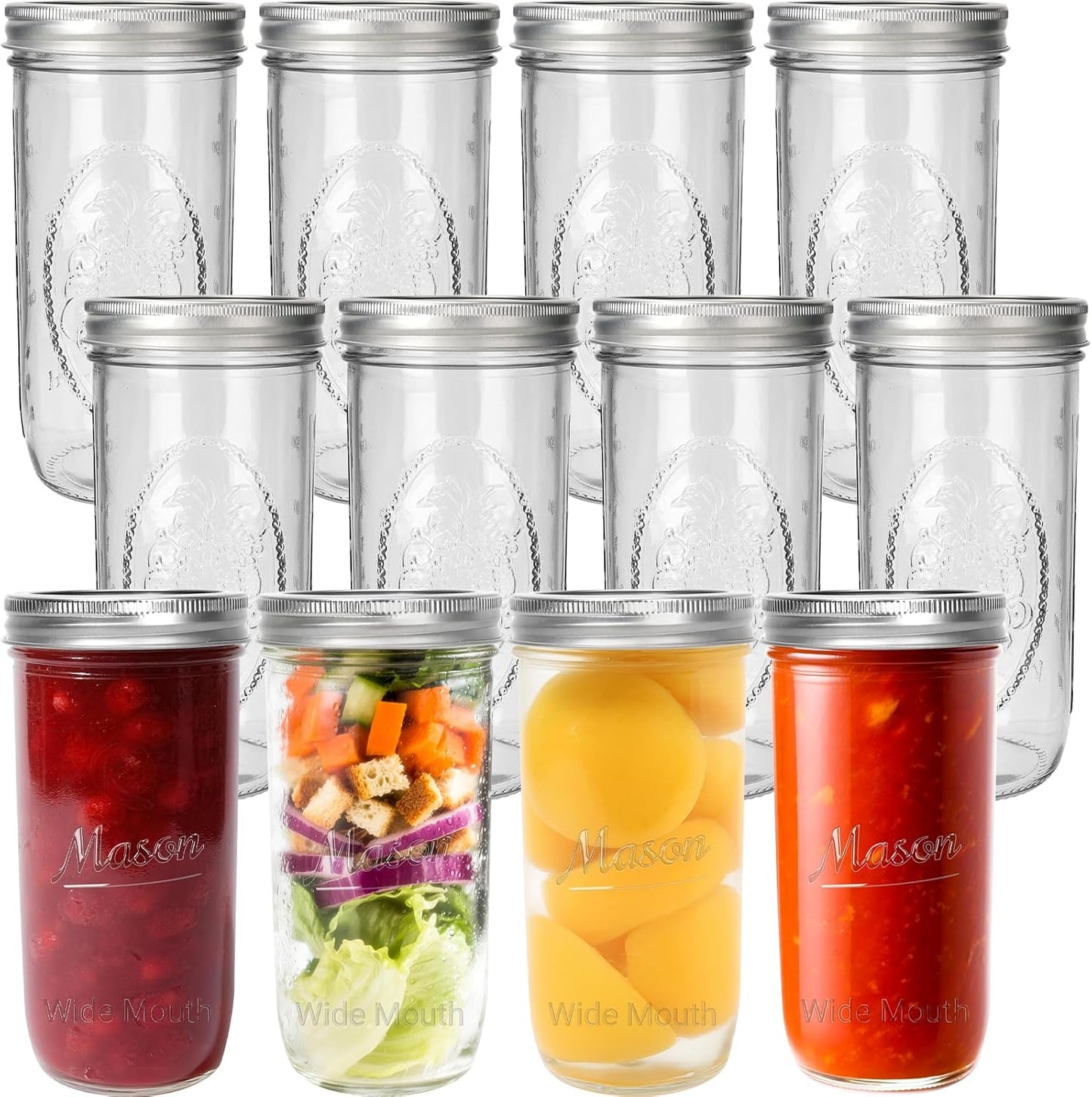 CycleMore 24 oz Wide Mouth Mason Jars, Canning Jars with Metal Airtight Lids and Bands, 12 Pack Glass Storage Jars for Fermenting, Pickling, Meal Prep, Overnight Oats, Jam, Jelly & DIY
