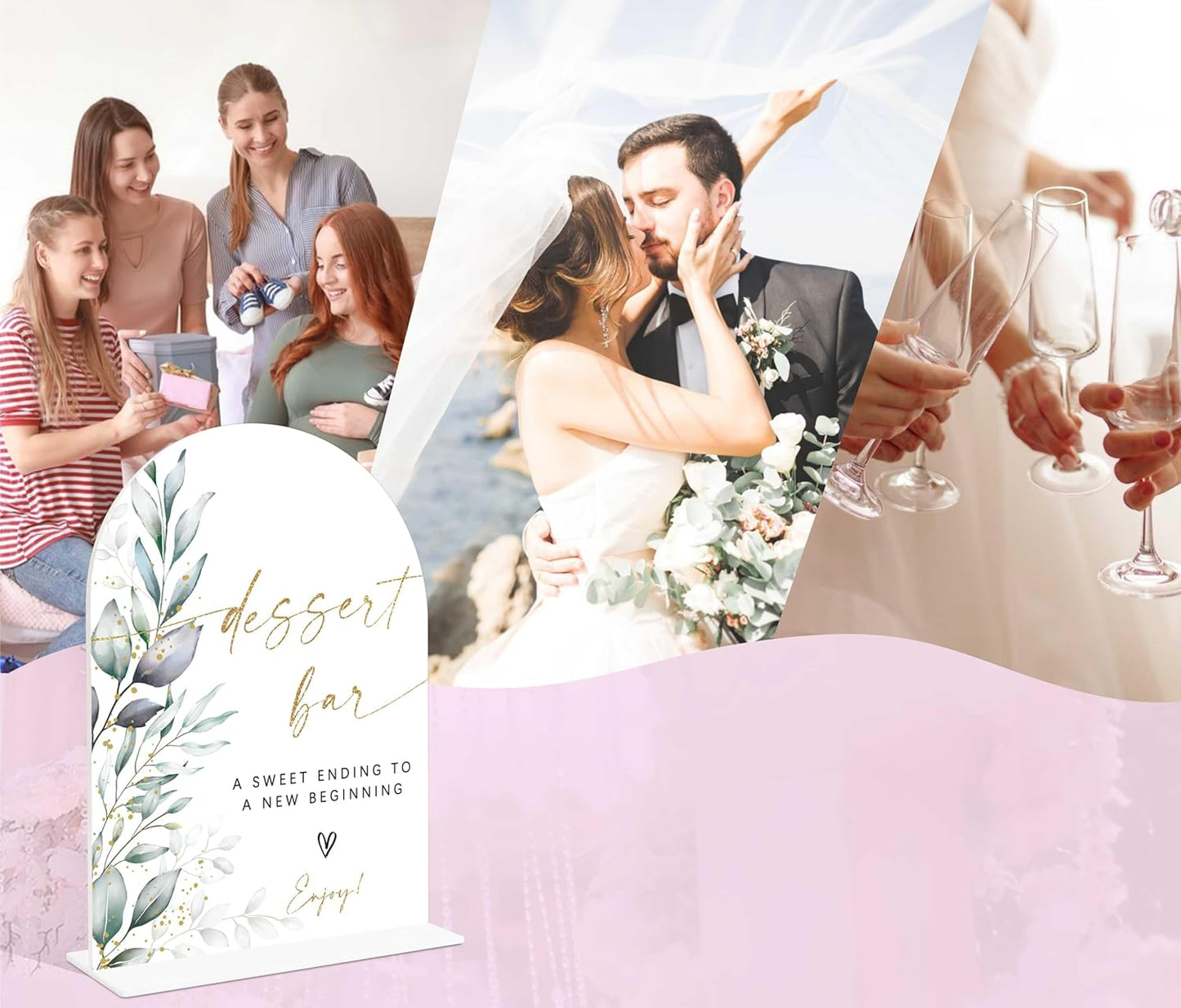 Acrylic Wedding Signs, Greenery Theme Dessert Bar Sign, Wedding Reception Signage, Bridal Shower Table Decor with Stand, Dessert Bar Supplies for Engagement, Anniversary, Newlywed Event and Party, 06