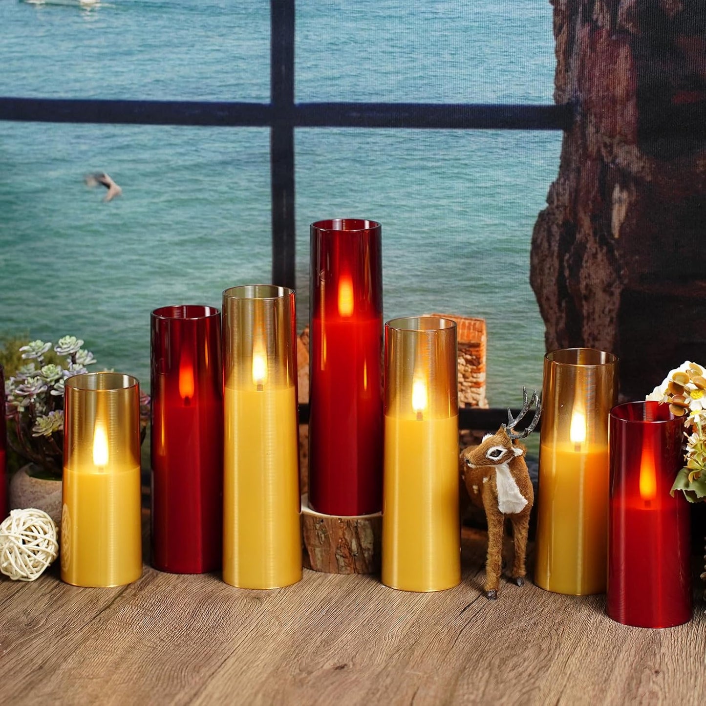 Flameless LED Candles, Upgraded Realistic Flickering Flame Battery Operated Candles with Remote Timer, Acrylic Electric Set of 5 for Romantic Ambiance and Home Decoration (Gold)