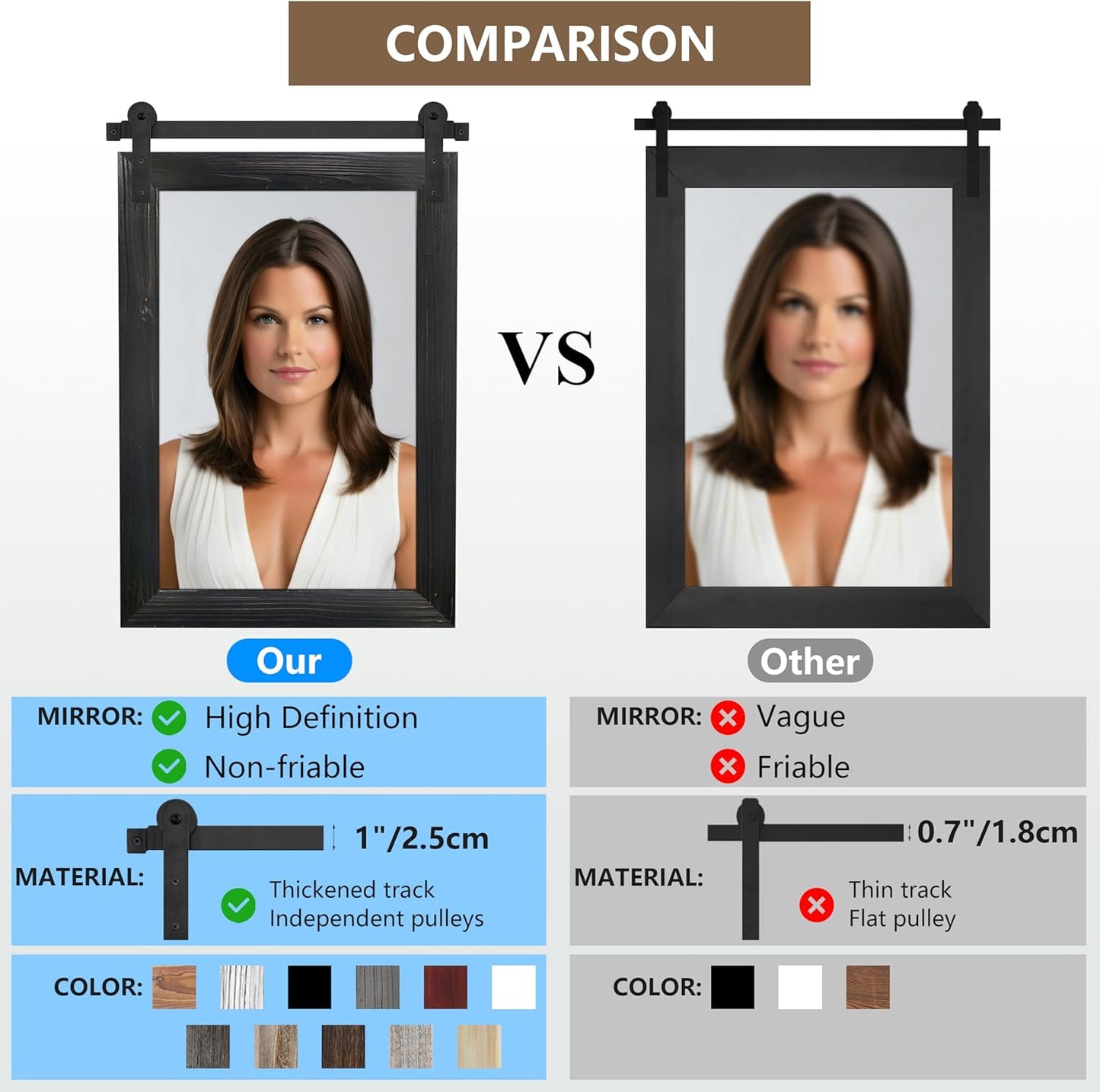 COGOOD Farmhouse Bathroom Mirror - 42 x 29 Rustic Barn Door Style Mirror for Living Room, Entryway, Vanity Wall Decor (Black)