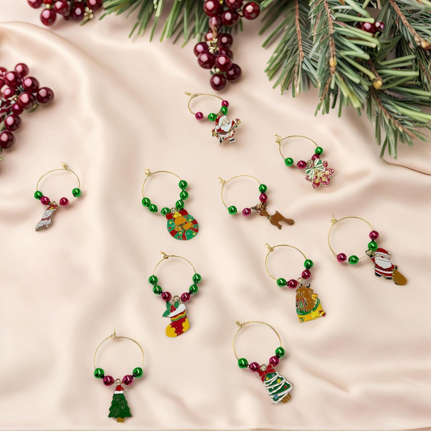 50 Sets Wine Glass Charms, Wine Charms for Stem Glasses, DIY Reusable Drink Markers for Weddings & Bachelorette with Alphabet Beads