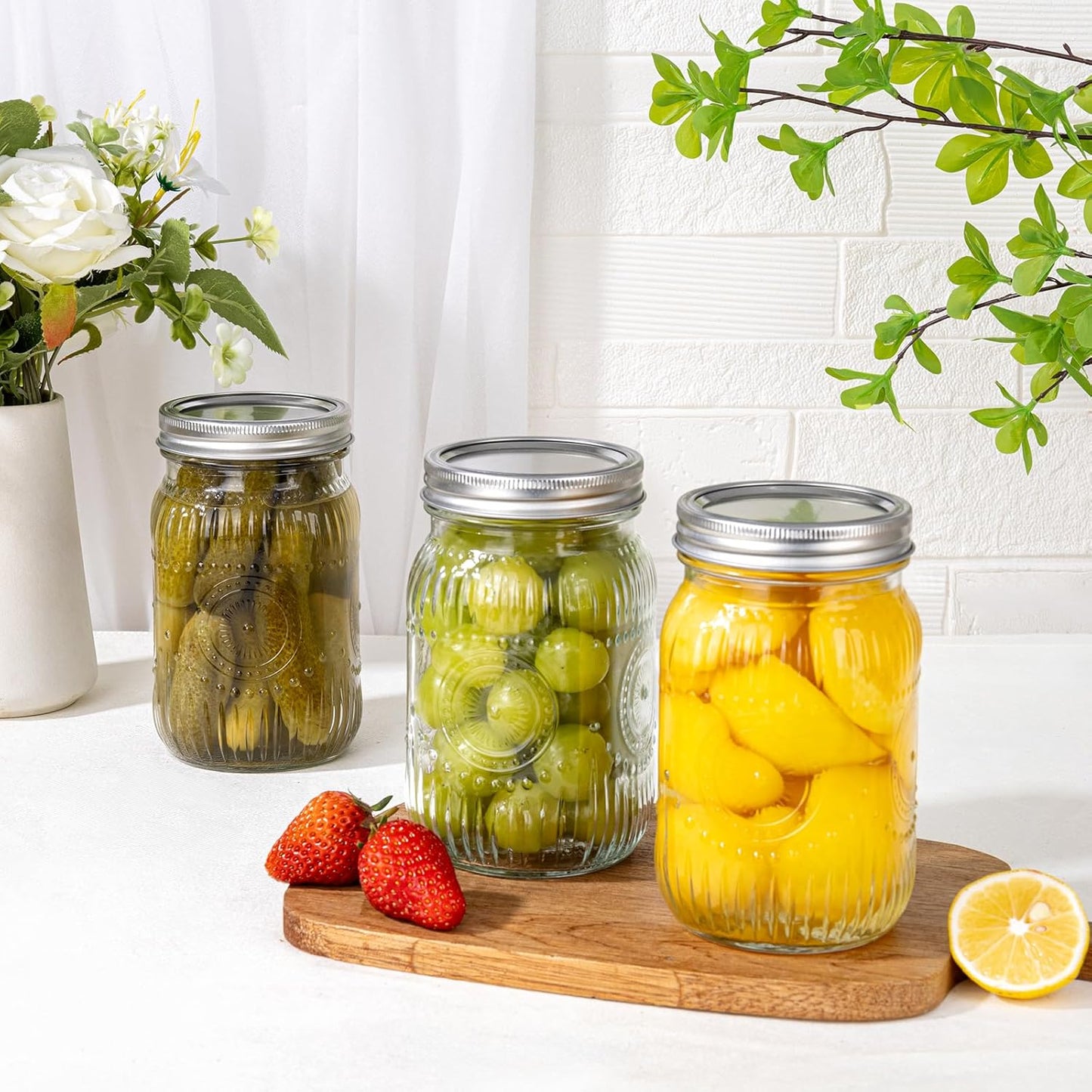 MirthMood 32 OZ Wide Mouth Mason Jars, 4 PACK Glass Mason Jars with airtight Lids, Quart mason jars wide mouth ，Perfect for Canning, Pickling, Preserving, Fermenting, DIY Crafts & Decor