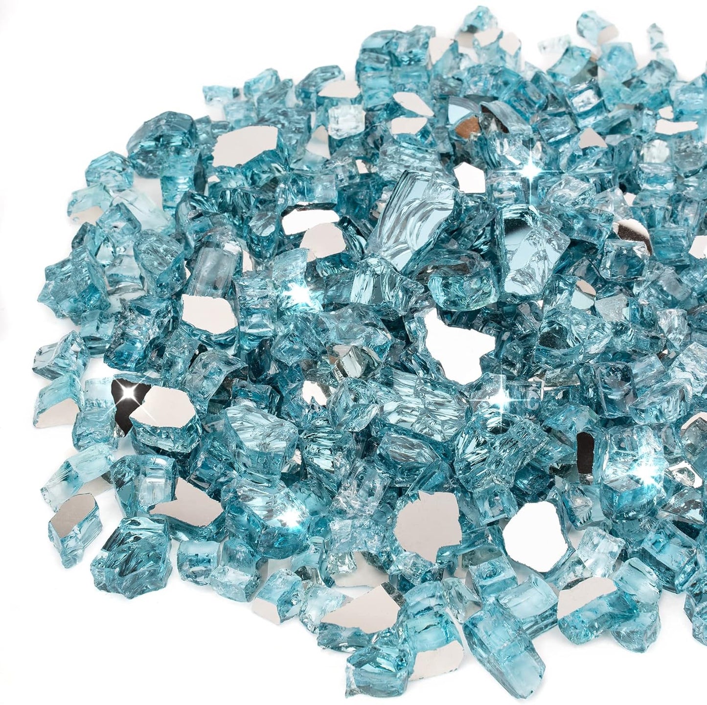 Stanbroil 10-Pound Fire Glass - 1/4 inch Reflective Tempered Fire Glass for Fireplace Fire Pit, Aqua Blue Reflective