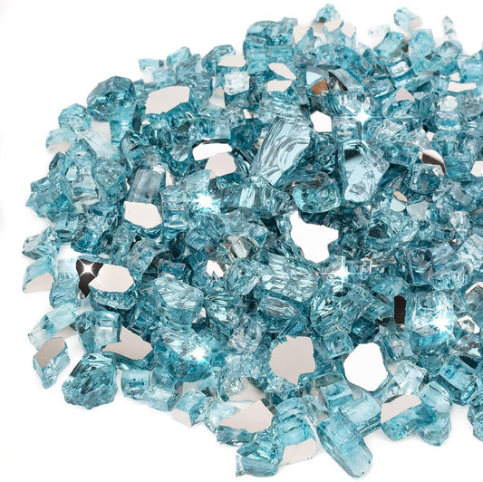 Stanbroil 10-Pound Fire Glass - 1/4 inch Reflective Tempered Fire Glass for Fireplace Fire Pit, Aqua Blue Reflective