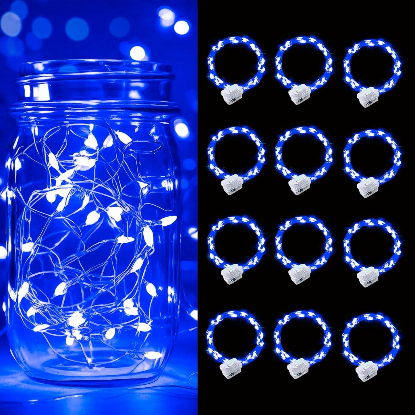 pozzolanas 12 Pack Blue Battery Operated String Lights - 7ft Waterproof Fairy Lights with 20 LEDs for Home, Mason Jar, Party, Wedding, Halloween, Christmas Decorations