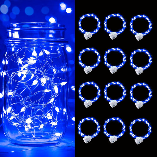 pozzolanas 12 Pack Blue Battery Operated String Lights - 7ft Waterproof Fairy Lights with 20 LEDs for Home, Mason Jar, Party, Wedding, Halloween, Christmas Decorations