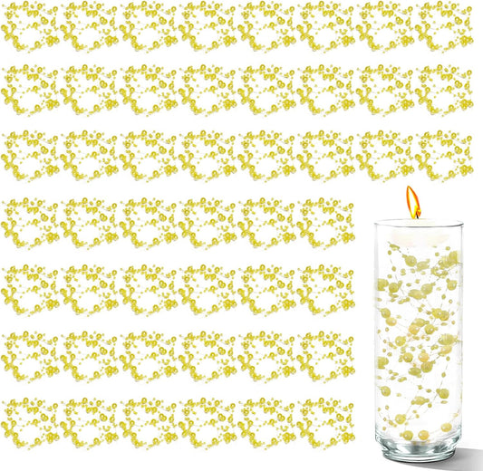 50 PCS Artificial Floating Beads for Centerpieces Vases, Yellow 8+3mm String Beads for Wedding Party Faux Pearl String for Decorating, String Pearls for Crafts Vase Filler