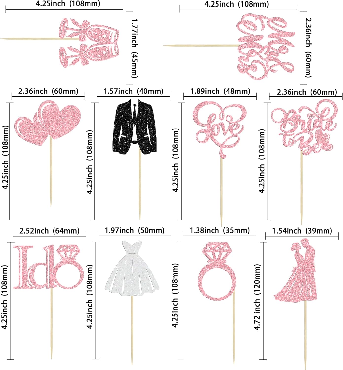 Gyufise 30Pcs Bride to Be Cupcake Toppers Glitter Diamond Ring I Do Love Cupcake Picks Miss to Mrs Bridal Shower Wedding Engagement Bachelorette Cake Decoration Pink