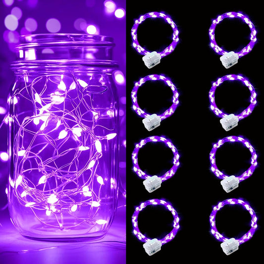 pozzolanas 8 Pack Purple Battery Operated String Lights - 7ft Waterproof Fairy Lights with 20 LEDs for Home, Mason Jar, Party, Wedding, Halloween, Christmas Decorations