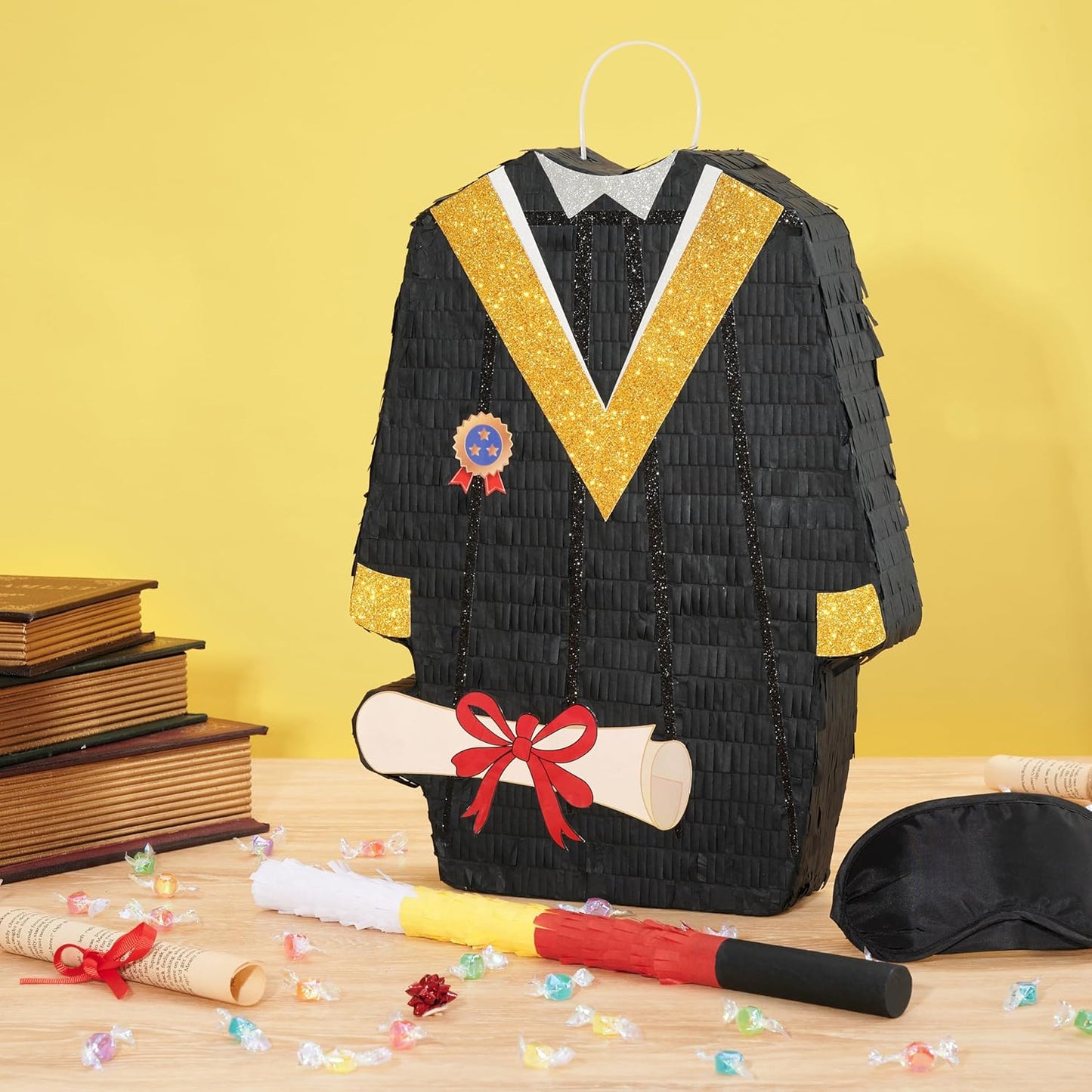 WERNNSAI Graduation Piñata - Graduation Gown Piñata with Blindfold and Bat Graduation Party Game Decorations for College School Elementary Kindergarten Party Games Supplies (12.5" x 16.5" x 3")