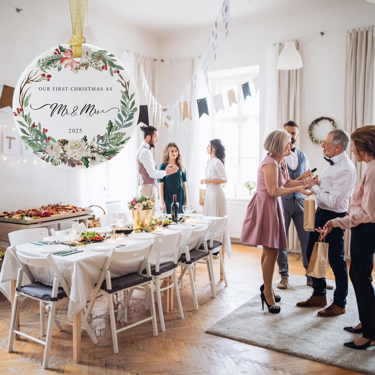 2025 First Christmas Married Ornament,First Year as Mr and Mrs Christmas Hanging Ornament Wedding Decoration for Couple