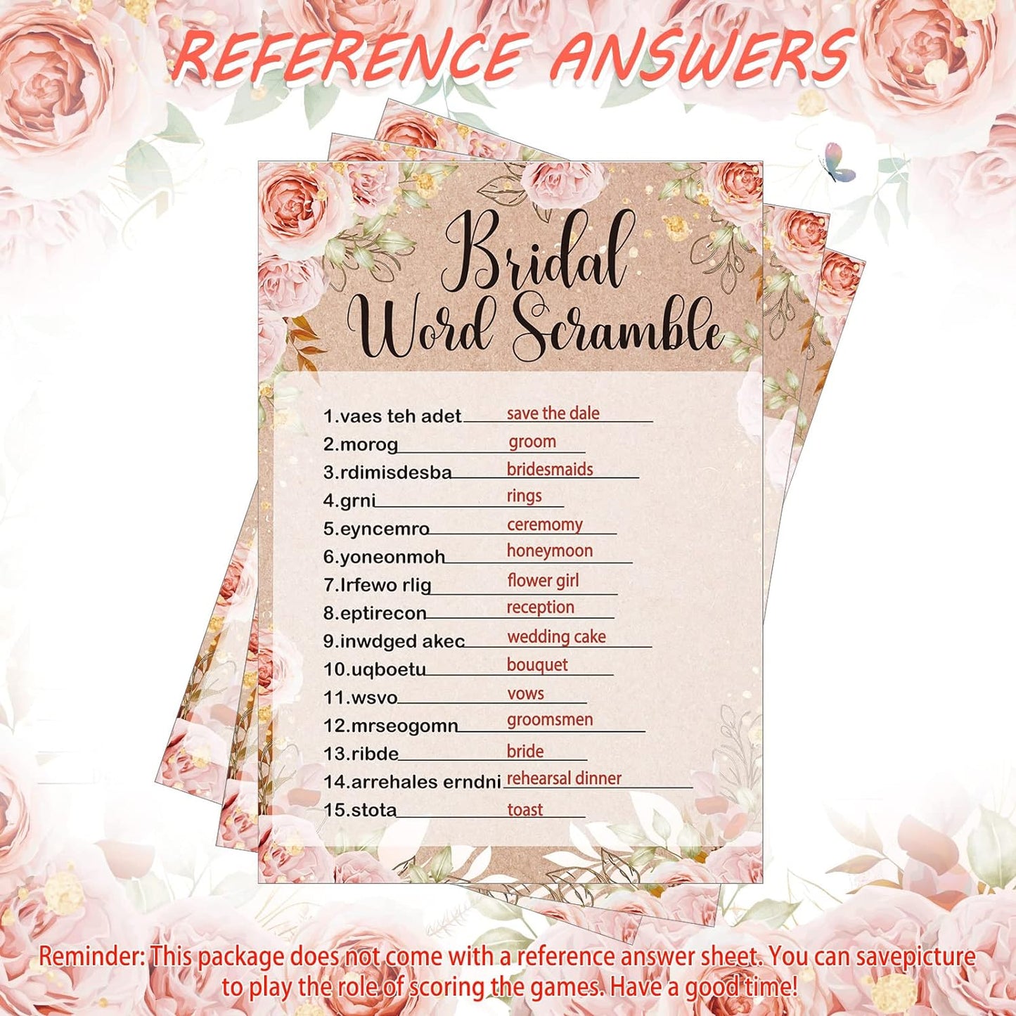 Teling 145 Pieces Bridal Shower Game Bridal Shower Favors Set Wedding Games Cards and Pencils for Bride Groom Bachelorette Party Wedding Party Favor(Rose Style)