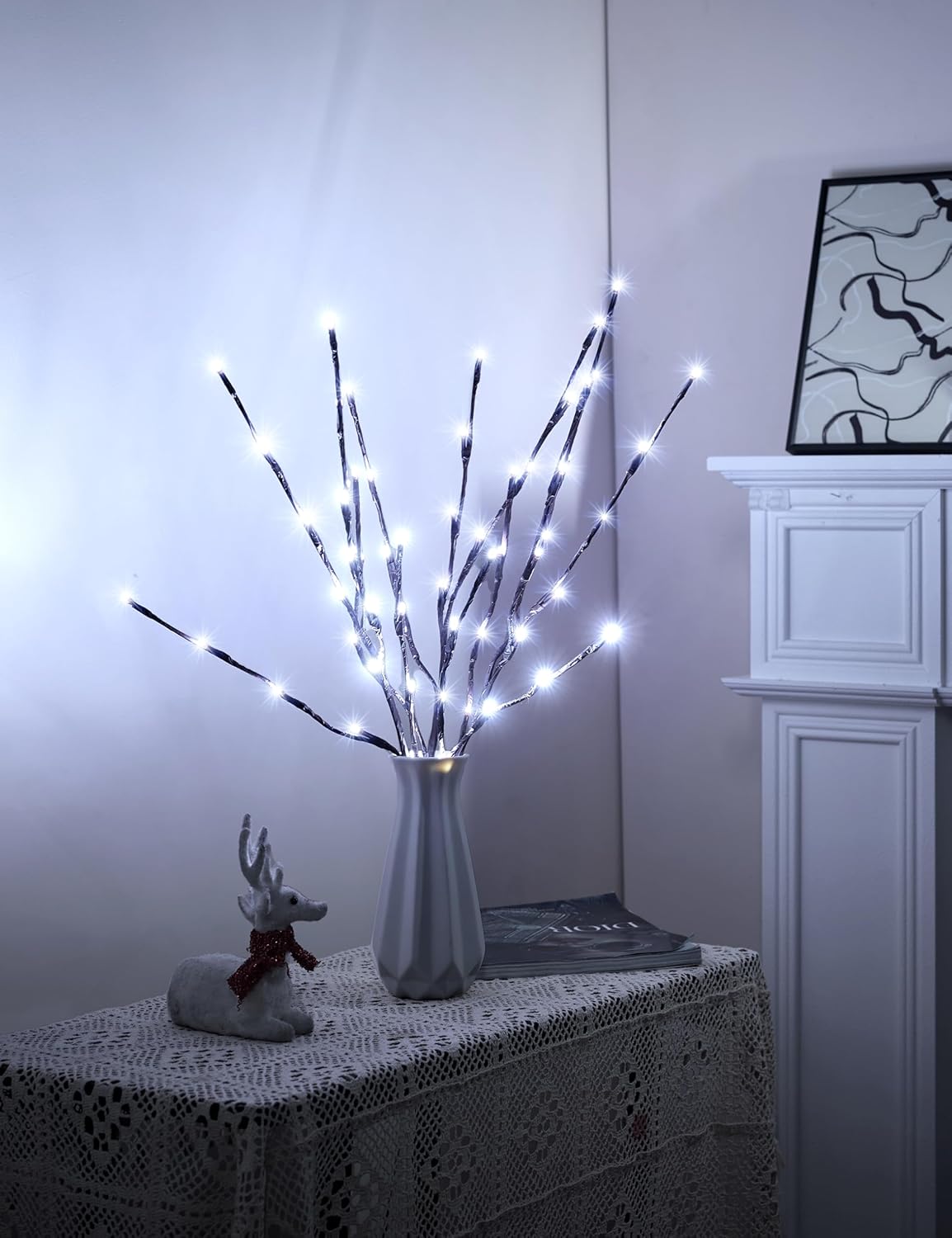 3 Pack Lighted Branches for Vases Plug in - 24Inch 60 LED Christmas DIY Twig Pathway Lights, Artificial Tree Bendable Xmas Fairy Lights with Stakes for Outdoor Indoor Party Decoration, Pure White