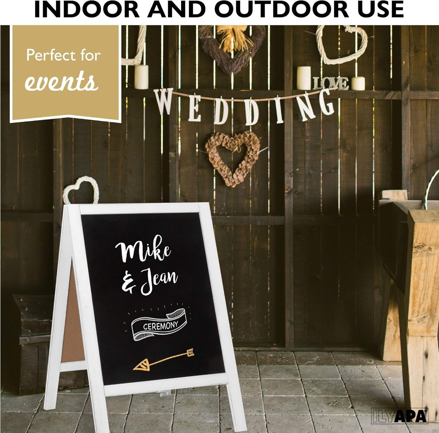 Ilyapa Wooden A-Frame Sign with Eraser & Chalk - 21 x 30 Inches Magnetic Sidewalk Chalkboard – Black Menu Display for Restaurant, Business or Wedding