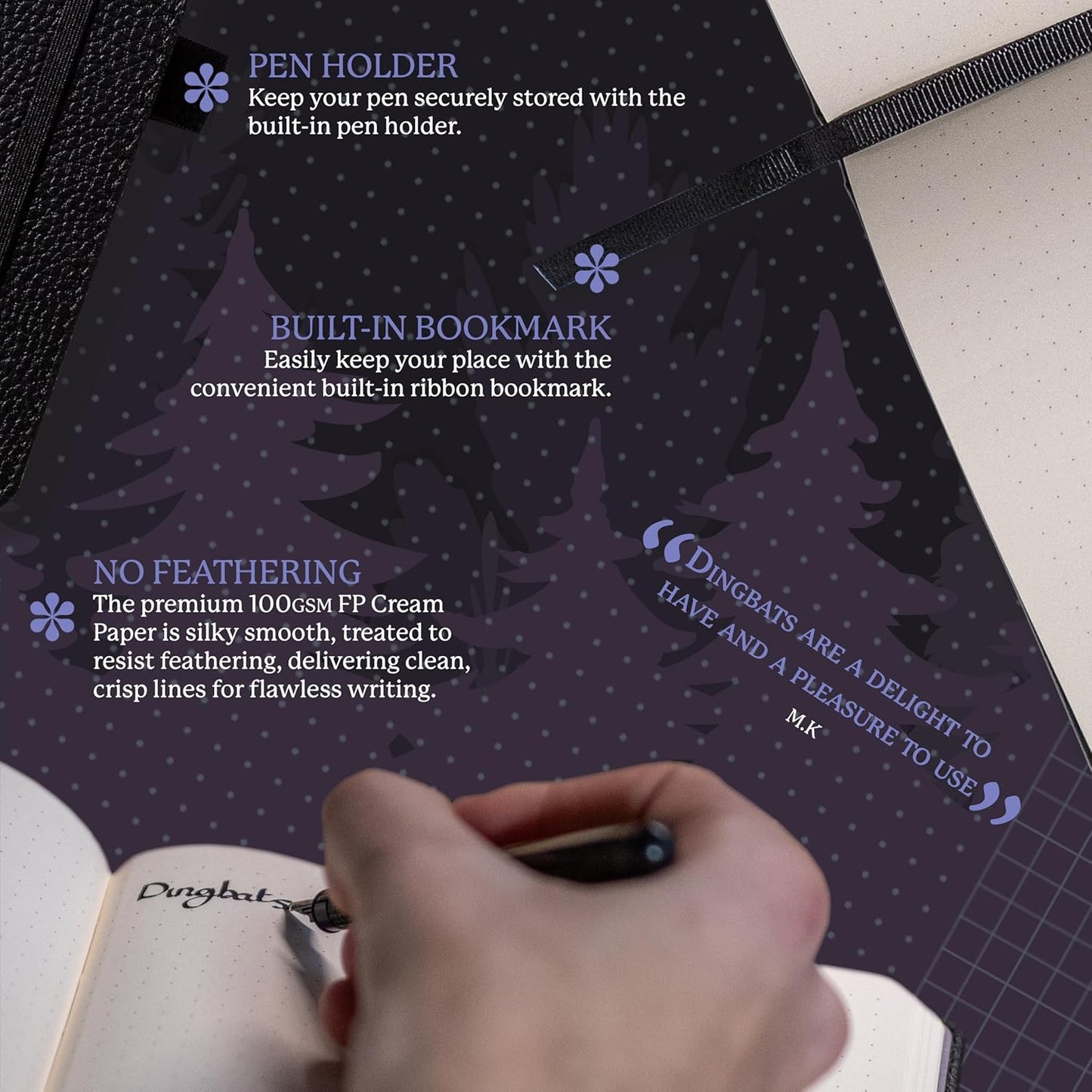 Dingbats* Wildlife Grid Journal Notebook A5 - Vegan Leather Hard Cover, Ideal for Work, Travel - Pocket, Elastic Closure, Bookmark