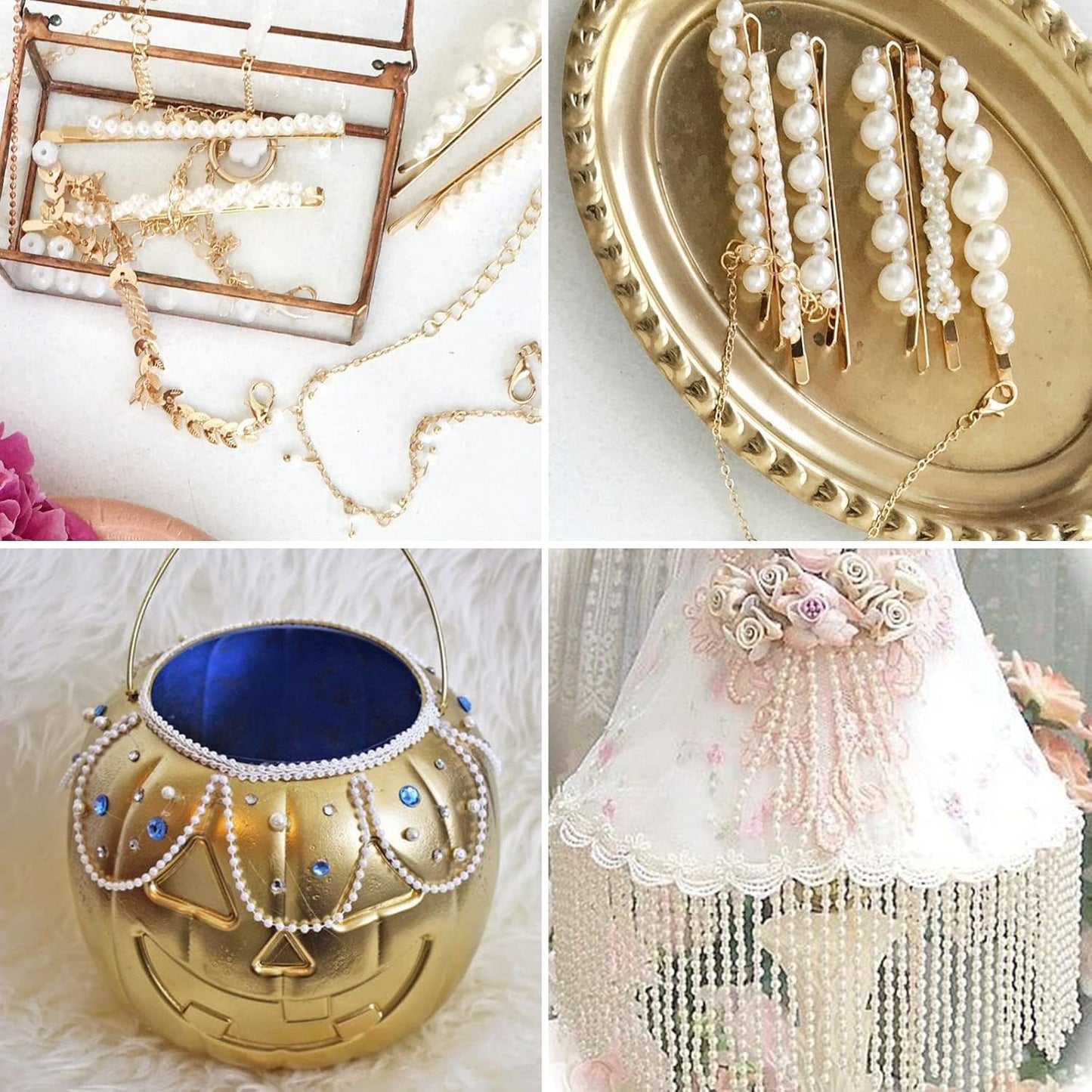 [47Feet] Pearl Beads Garland, 8MM 15.7 Yards Faux Pearl Beads String Roll Bulk for DIY Craft Wedding Party Christmas Tree Decoration