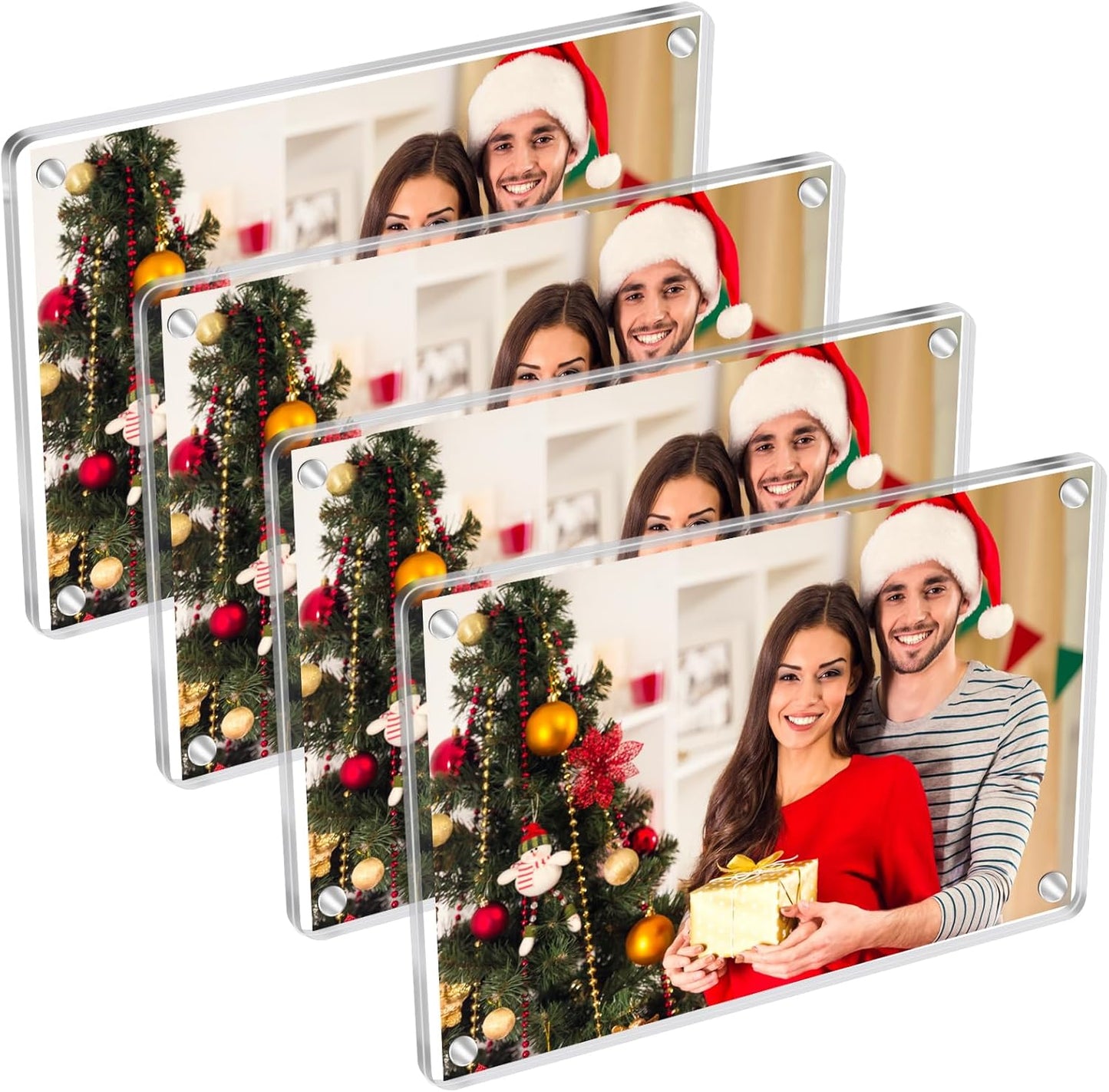 4 Pack Magnetic Picture Frames for Refrigerator 4x6, Acrylic Fridge Magnet Frame, Stylish Clear Framless Photo Frame for Home, Office, School Locker Display