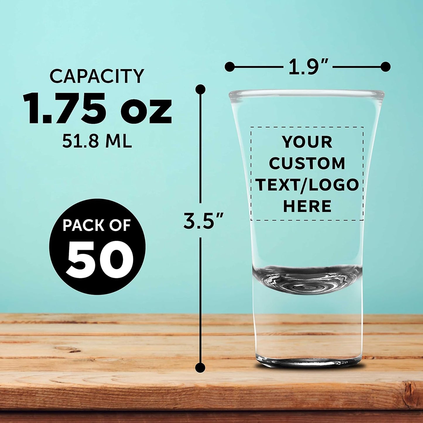 Custom 2 oz. Lord Shooter Etched Shot Glasses, 50 pack, Personalized Text, Logo, 21st Birthday Party, Lounge Glassware, Black