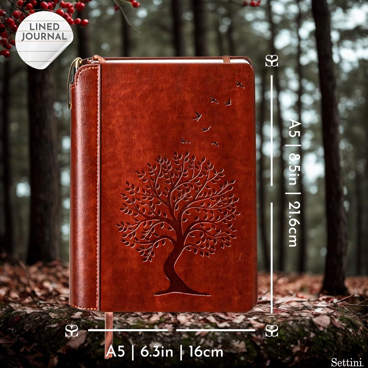 SETTINI® Tree of Life Journal Gift Set - Hardcover Vegan Leather, Unique Pen Holder, Lined, 192 Pages, 6 x 8.5 inches - Includes Pen for Writing and Travel - Birthday Gift