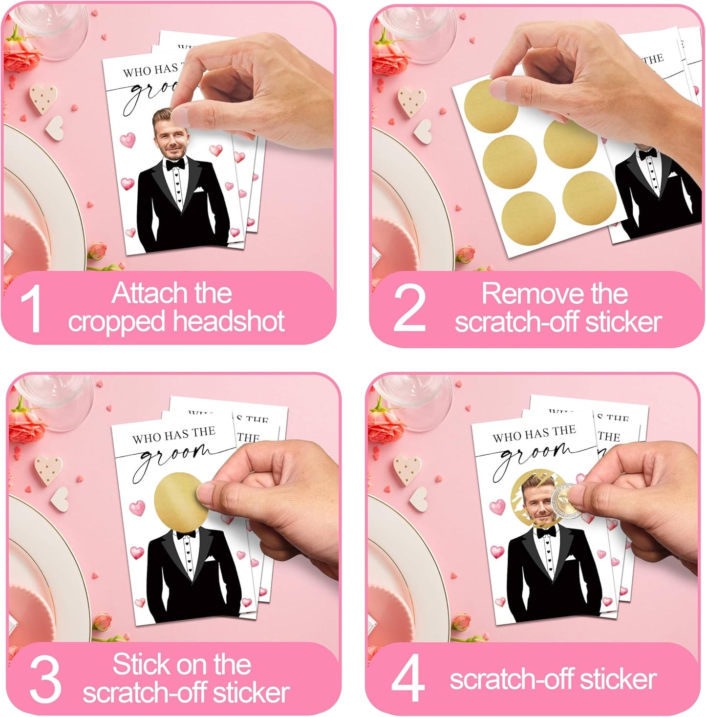 Who Has The Groom Birdal Shower Scratch Off Games, 41Pcs Cute Wedding Shower Scratch Off Games, 3.5"x 2.1" Bachelorette Party Favor Decor, Engagement Party Ideas Activities-A08