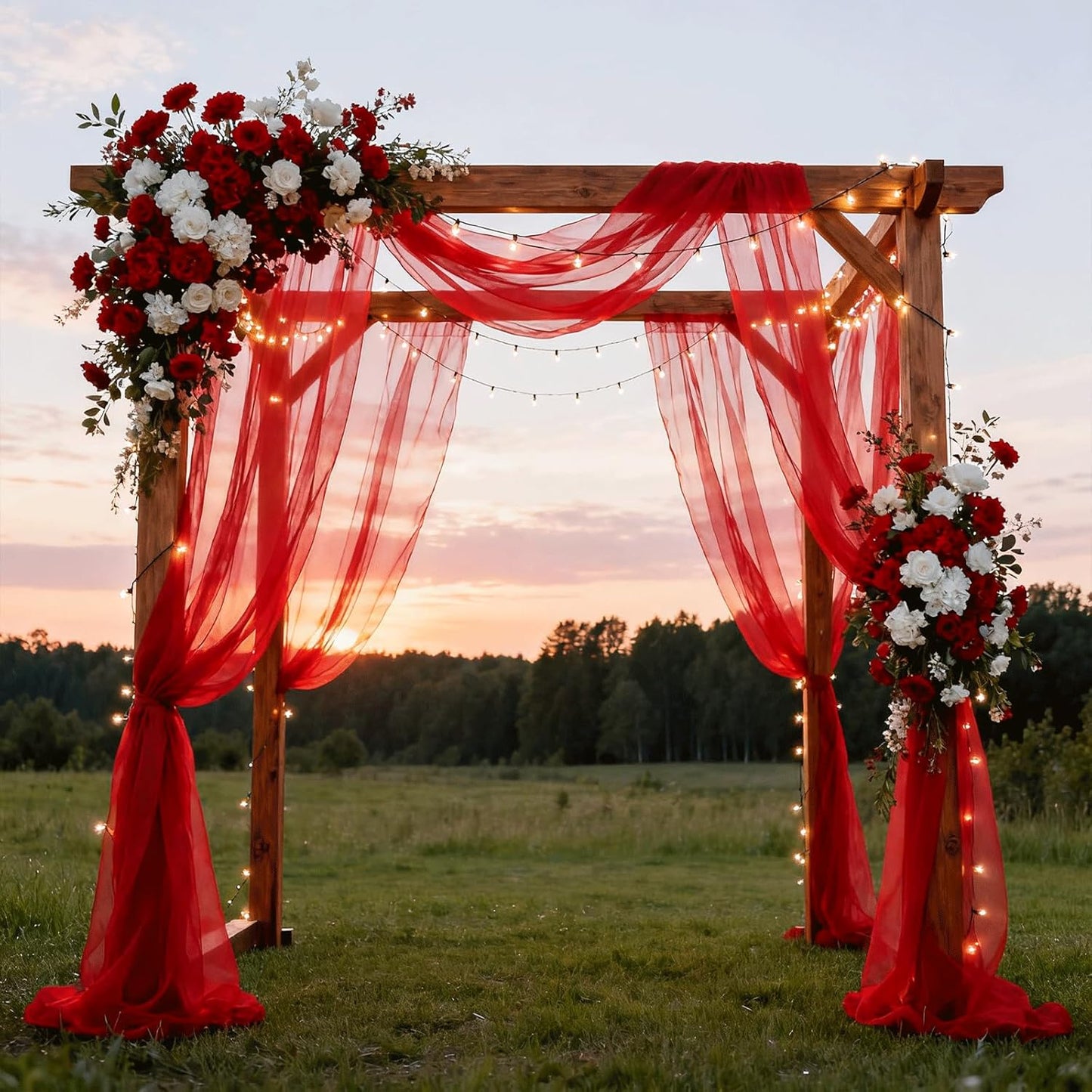 Wedding Arch Draping Fabric 29" x 18 FT Red Sheer Chiffon Outdoor Curtain Drapes for Wedding Birthday Party Ceremony Decor(1 Panel, Red)