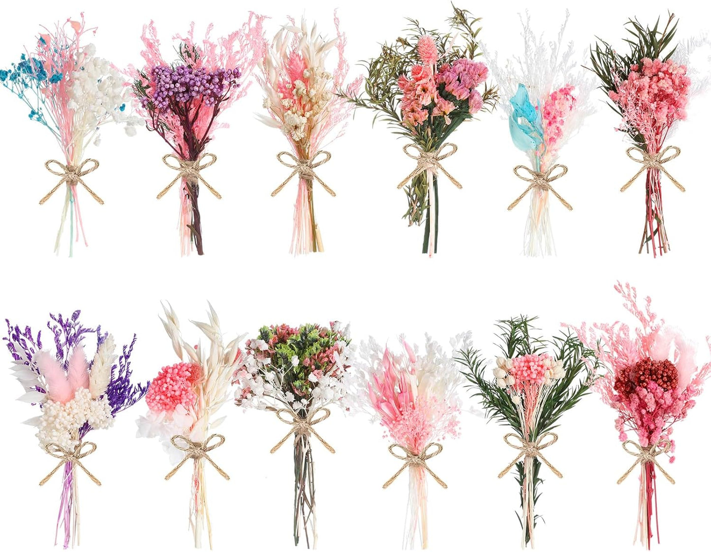 12/24 Pack Dried Flowers for Vase Various Mini Bouquet Dried Small Wildflowers Natural Real Flowers Bulk for Crafts DIY Wedding Decor (12, Pink)