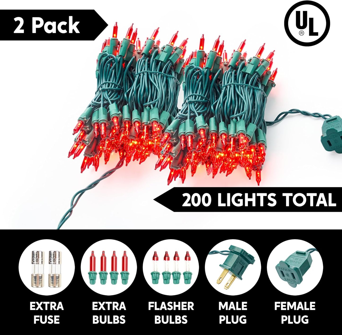 Joiedomi Red Christmas Lights Outdoor,42.8FT Christmas Tree Lights Outside,200(2x100) Count String Lights,Green Wire Xmas Lights for Decorations Indoor Holiday Theme Party Yard House