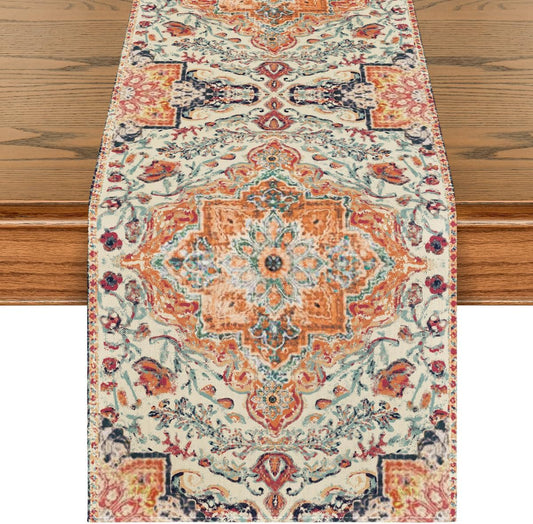 Artoid Mode Boho Bohemia Style Orange Table Runner, Country Rustic Farmhouse Magical Fall Kitchen Dining Table Decoration for Home Party Decor 13x90 Inch