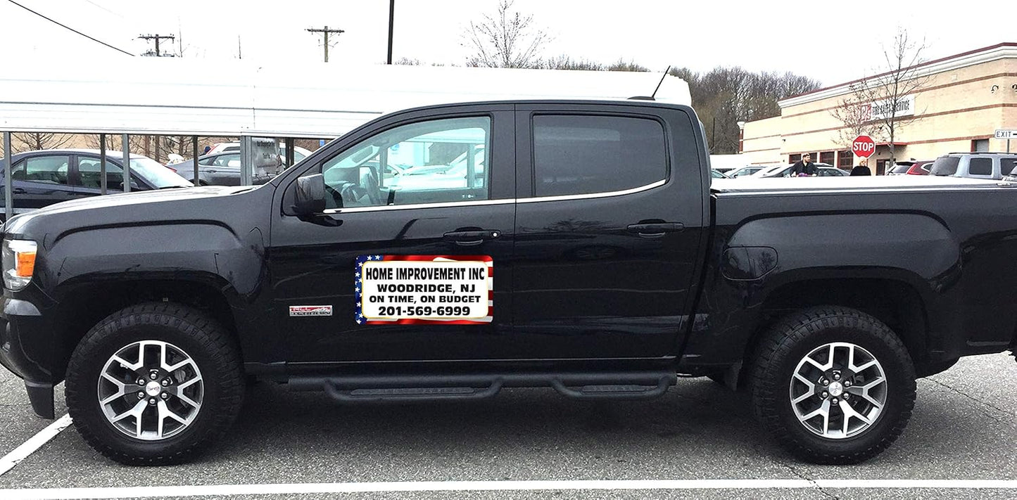 Vehicle Magnets sign With Custom Lettering 12" X 24" (Set of 2) -Landscape, Construction, Handy man, Plumbing, car repair shop - US Flag