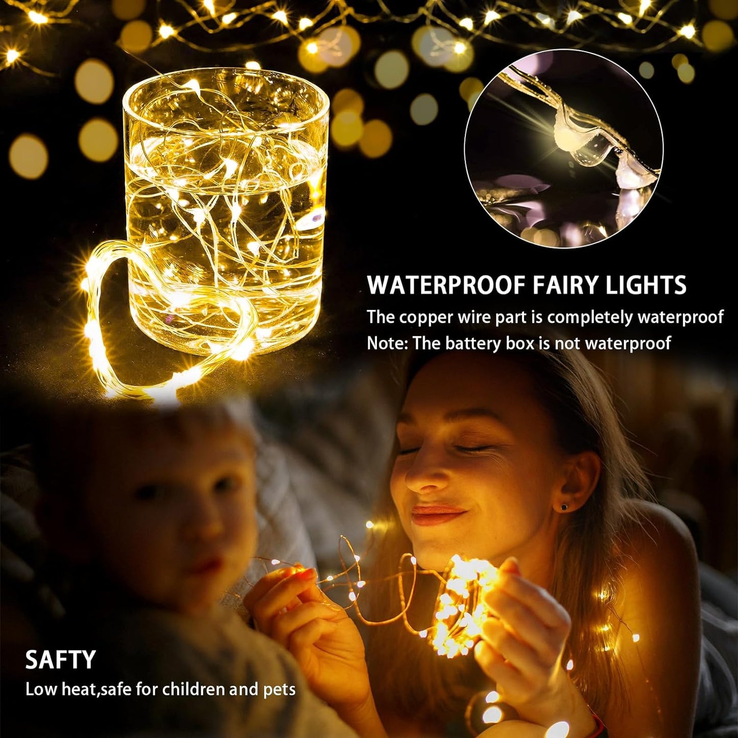 24 Pack Fairy Lights 7Ft 20 LED Twinkle String Lights 3 Modes Battery Operated Waterproof Firefly Starry for Mason Jar Party Wedding Christmas Valentines Day Table Centerpieces,Warm White